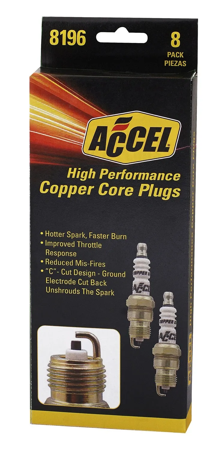 ACCEL 8196 U-Groove Resistor Spark Plug; 14mm Thread; .708 in. Reach; Heat Range 6; 8 Pack;