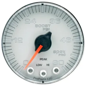 AutoMeter P304218 GAUGE; BOOST; 2 1/16in.; 60PSI; STEPPER MOTOR W/PEAK/WARN; SLVR/CHRM; SPEK-PRO