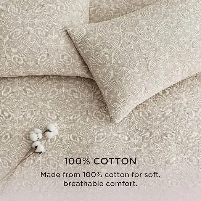 Bedsure 100% Cotton Botanical Scroll Jacquard Duvet Cover Set