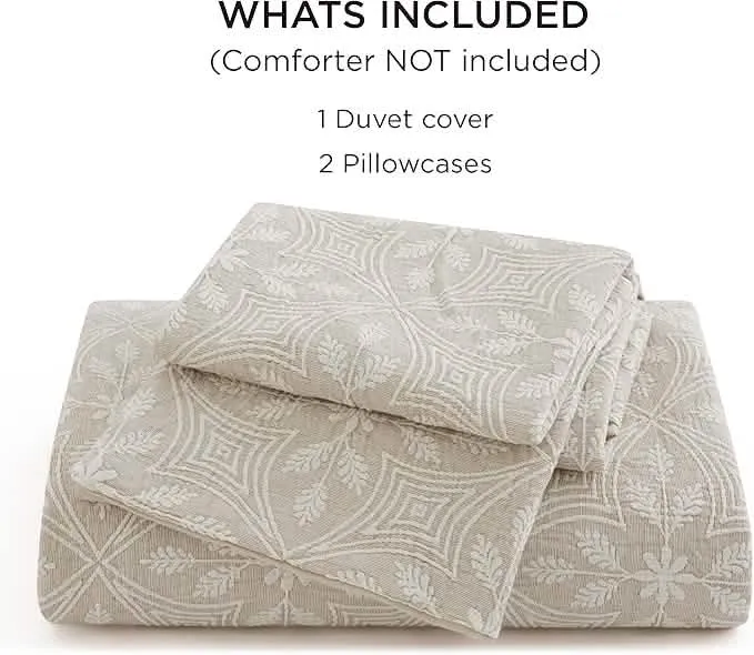 Bedsure 100% Cotton Botanical Scroll Jacquard Duvet Cover Set