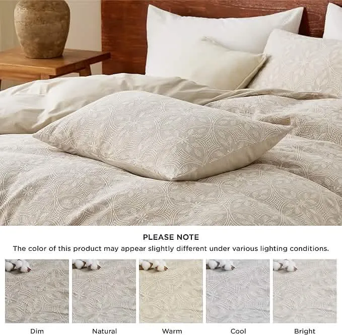 Bedsure 100% Cotton Botanical Scroll Jacquard Duvet Cover Set