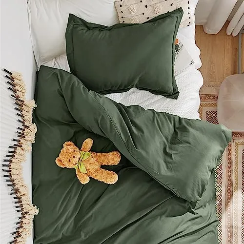 Bedsure Twin/Twin XL Duvet Cover Dorm Bedding - Soft Prewashed Olive Green Twin/Twin Extra Long Duvet Cover Set, Includes 1 Duvet Cover with Zipper Closure & 1 Pillow Sham, Comforter NOT Included