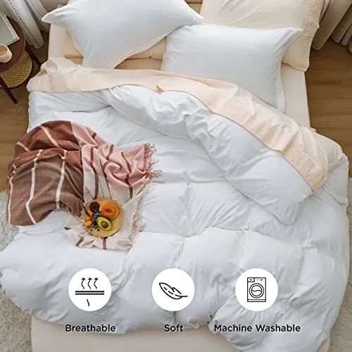 Bedsure White Duvet Cover King Size - Washed Duvet Cover, Soft King Duvet Cover Set 3 Pieces with Zipper Closure, 1 Duvet Cover 104x90 inches and 2 Pillow Shams