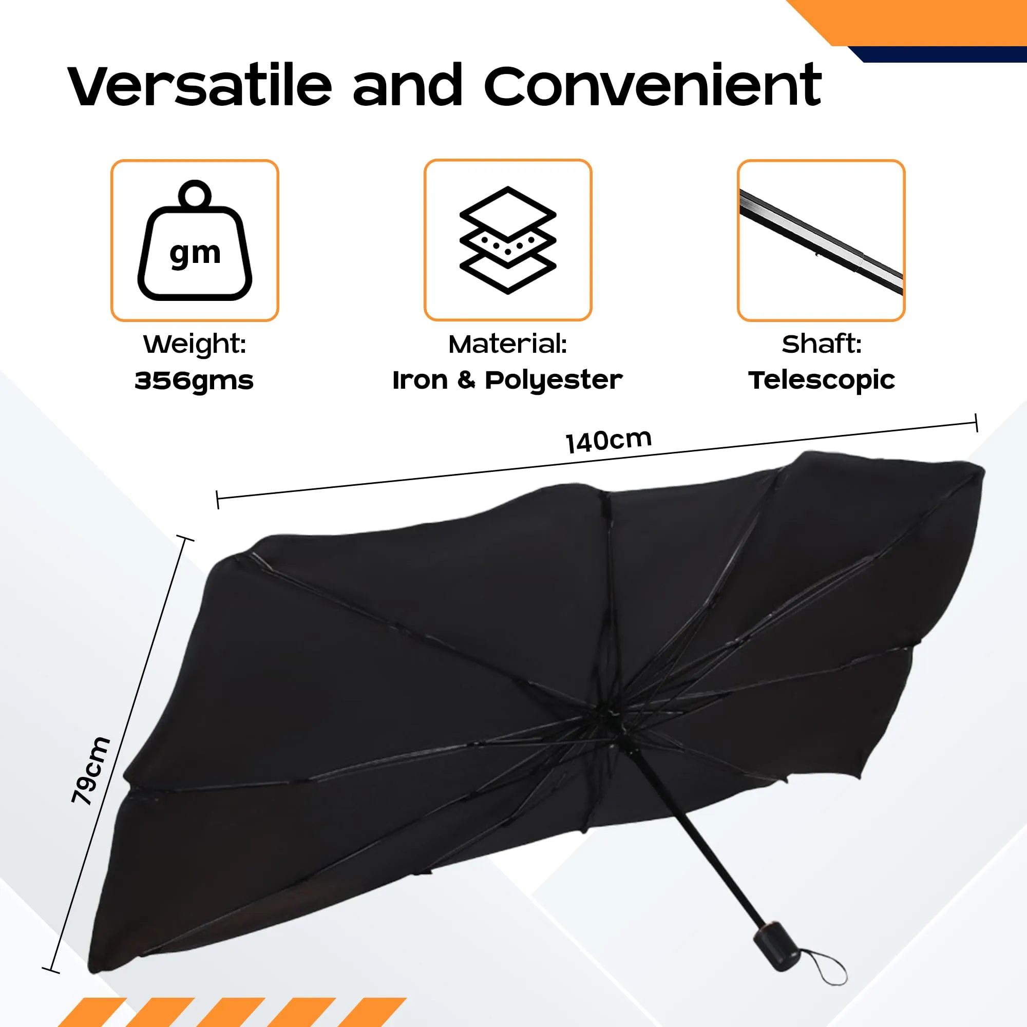 CARBINIC Car Sun Shade Protector (140x79 CM) | Car Windshield Sun Shade | UPF50  Protection & Ti-Coating | Foldable Car Window Sun Shade | Iron-Polyester | Car Umbrella Sun Shade Cover | Universal