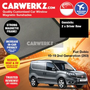 Customised Window Magnetic Sunshades for Fiat Doblo 2010-2020 2nd Generation (263) Italy Commericial Van