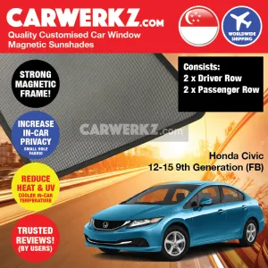 Customised Window Magnetic Sunshades for Honda Civic 2011-2015 9th Generation (FB) Japan Sedan