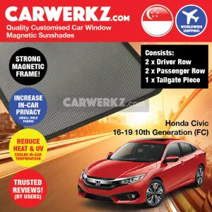 Customised Window Magnetic Sunshades for Honda Civic 2015-2020 10th Generation (FC) Japan Sedan
