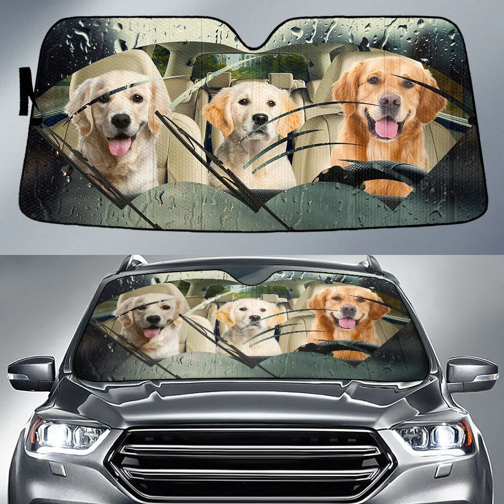 Golden Retriever Rainy Driving Car Sun Shade Cover Auto Windshield Coolspod