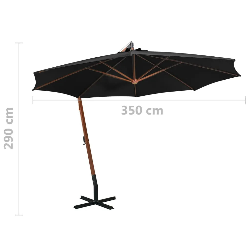 Hanging Parasol with Pole Black 3.5x2.9 m Solid Fir Wood