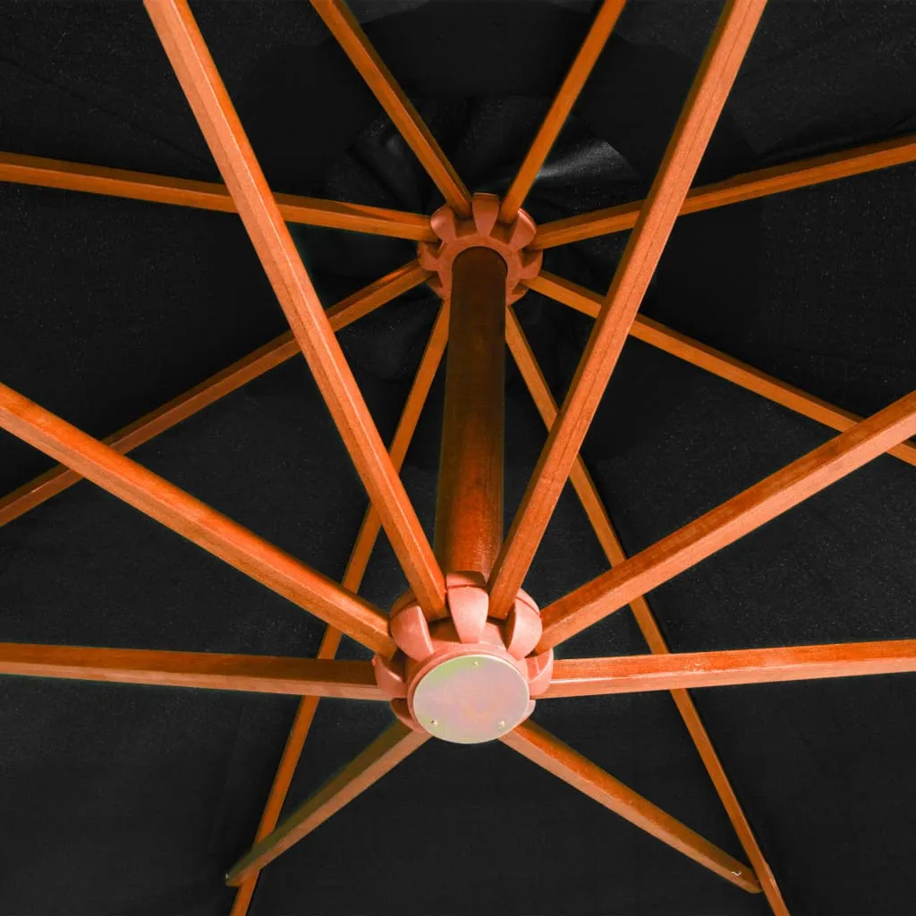 Hanging Parasol with Pole Black 3.5x2.9 m Solid Fir Wood
