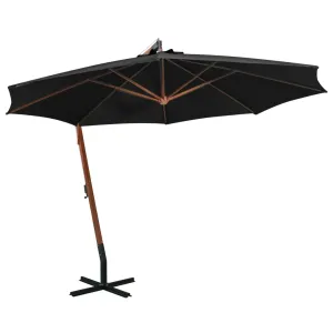 Hanging Parasol with Pole Black 3.5x2.9 m Solid Fir Wood