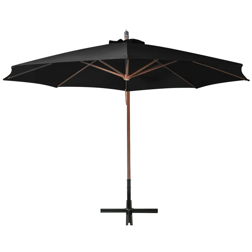 Hanging Parasol with Pole Black 3.5x2.9 m Solid Fir Wood