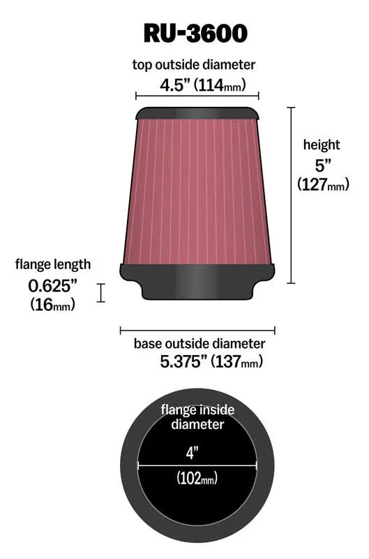 K&N Universal Clamp-On High Flow Air Filter - RU-3600