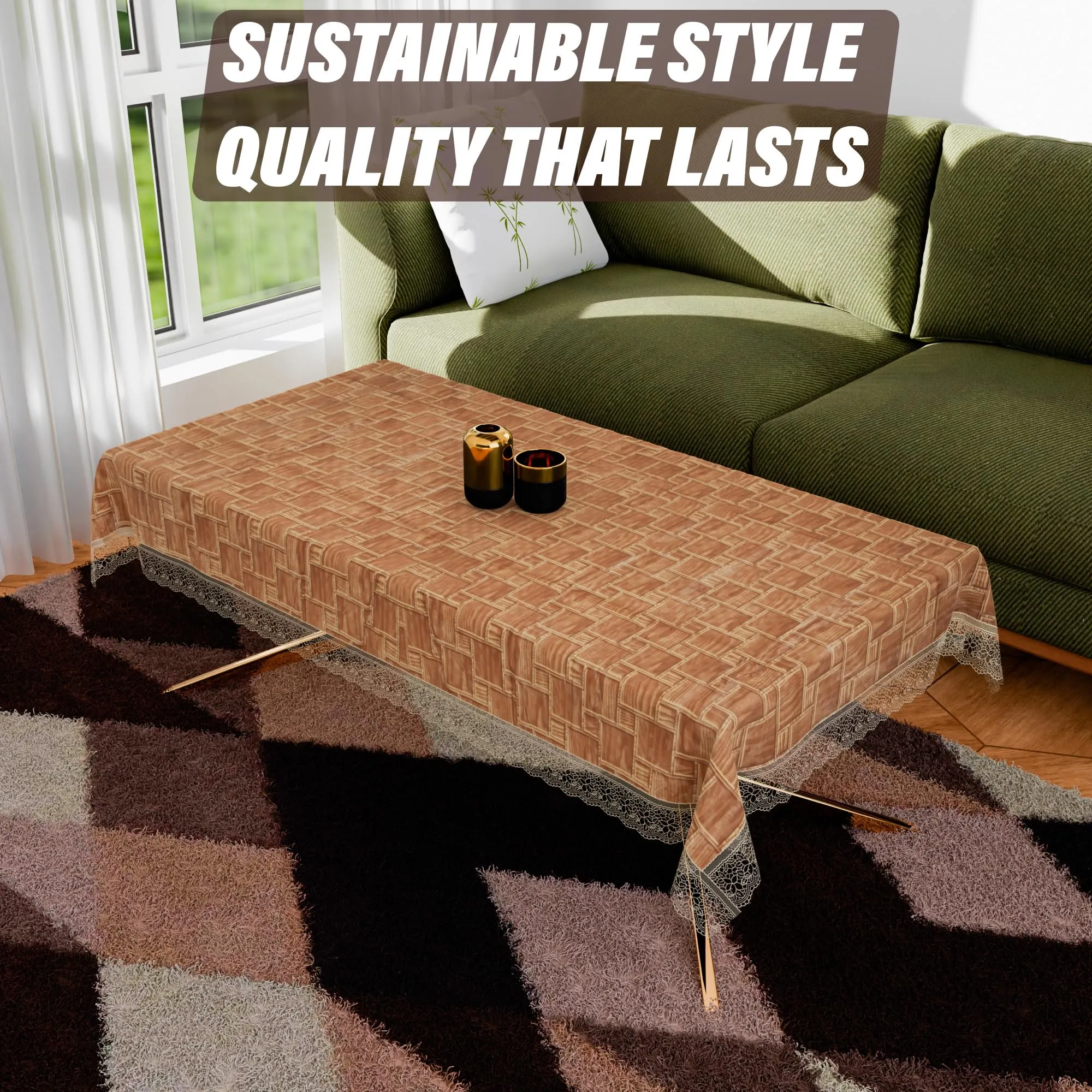 Kuber Industries Center Table Cover | Table Cloth Cover | Tabletop Cover | Kitchen Table Cloth | Table Protector Cover | 4-Seater Table Cover | New Check-Print | CTC | 40x60 Inch | Golden