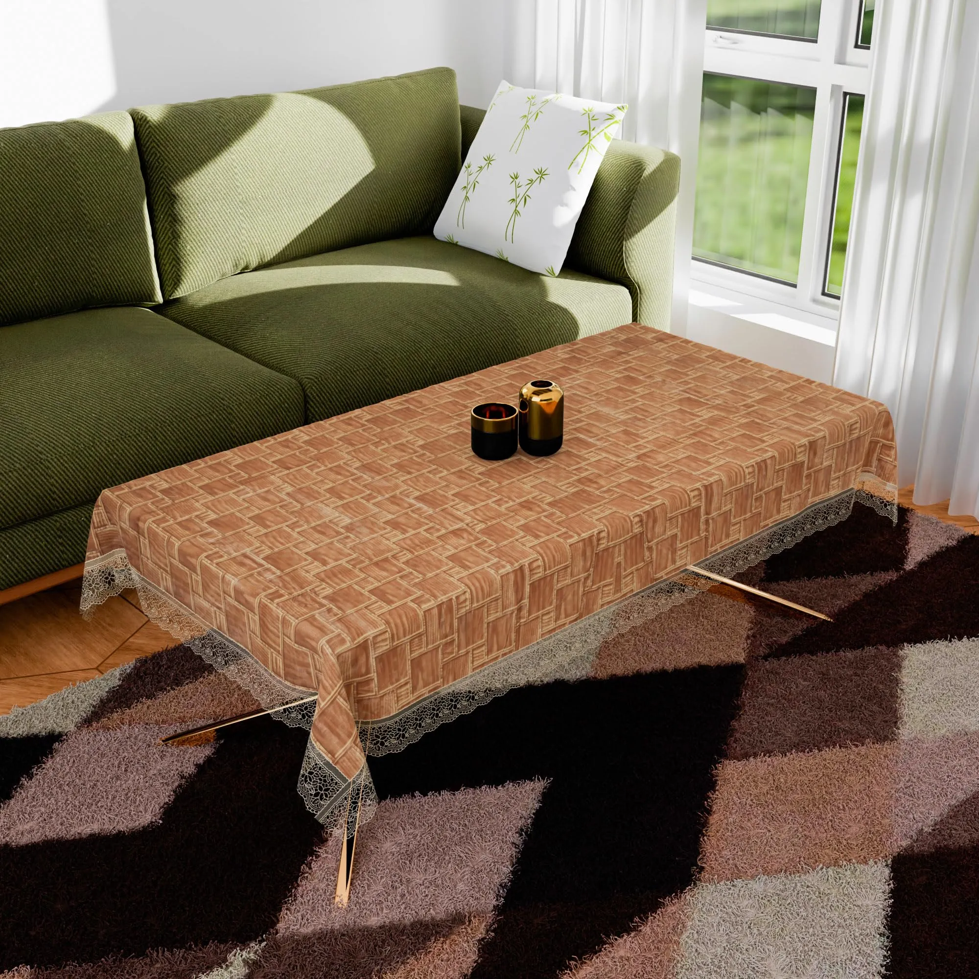 Kuber Industries Center Table Cover | Table Cloth Cover | Tabletop Cover | Kitchen Table Cloth | Table Protector Cover | 4-Seater Table Cover | New Check-Print | CTC | 40x60 Inch | Golden