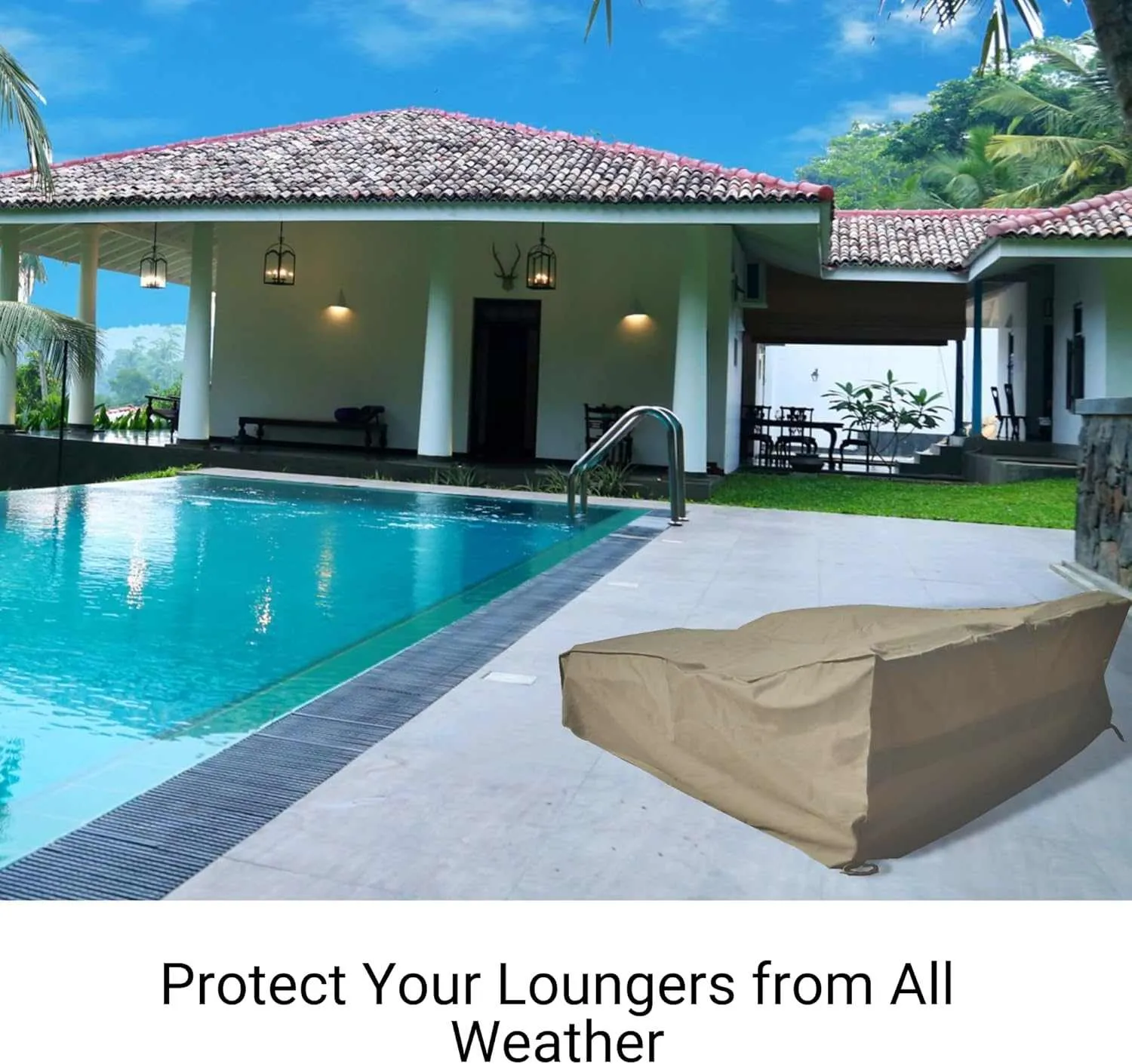 Patio Double Chaise Lounge Cover 84"L x 60"W x 24"H Classic Taupe