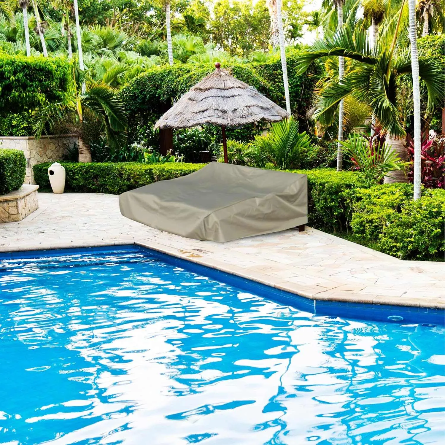 Patio Double Chaise Lounge Cover 84"L x 60"W x 24"H Classic Taupe