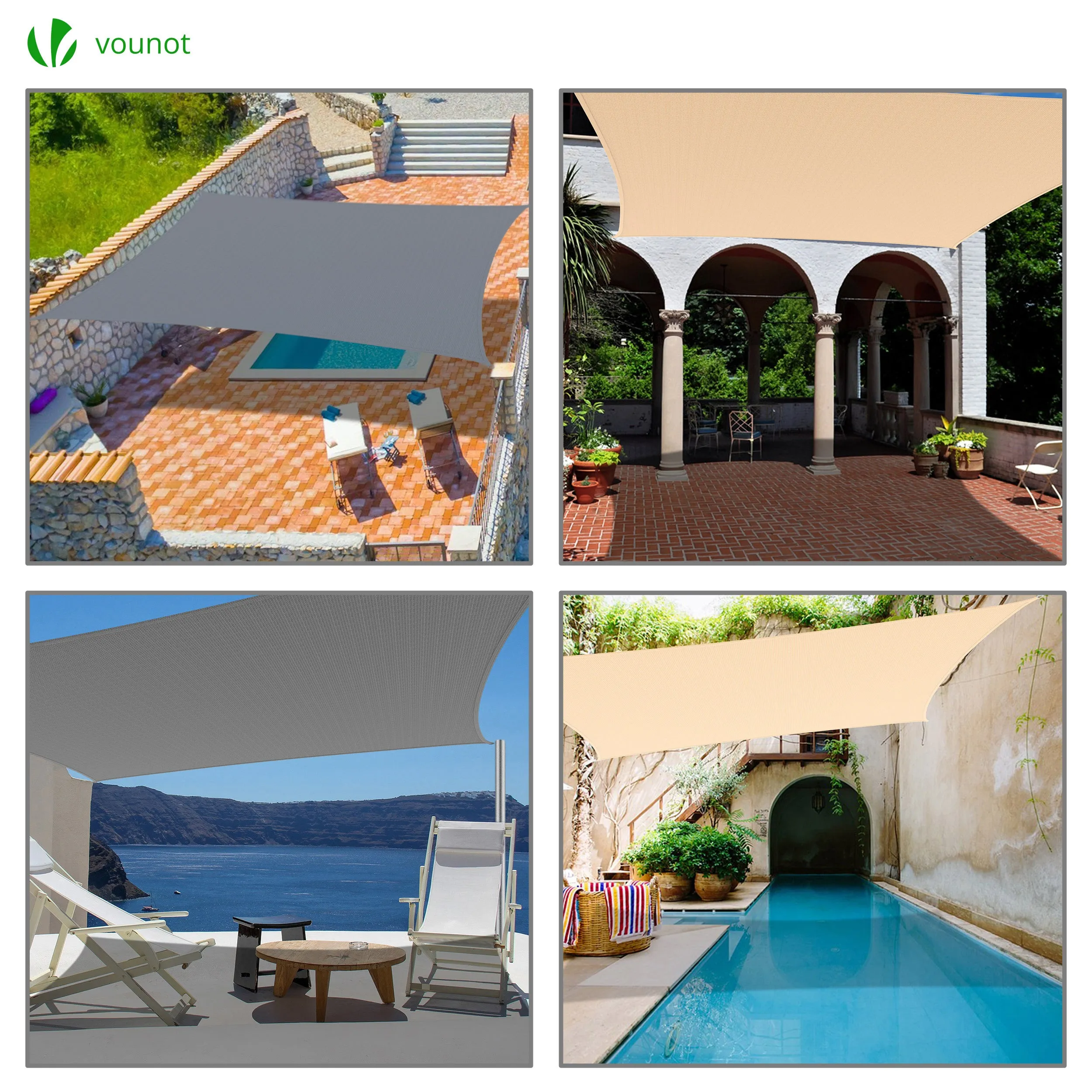 VOUNOT HDPE Sun Shade Sail Rectangle with Fixing Kits, 3x2.5m, Ivory