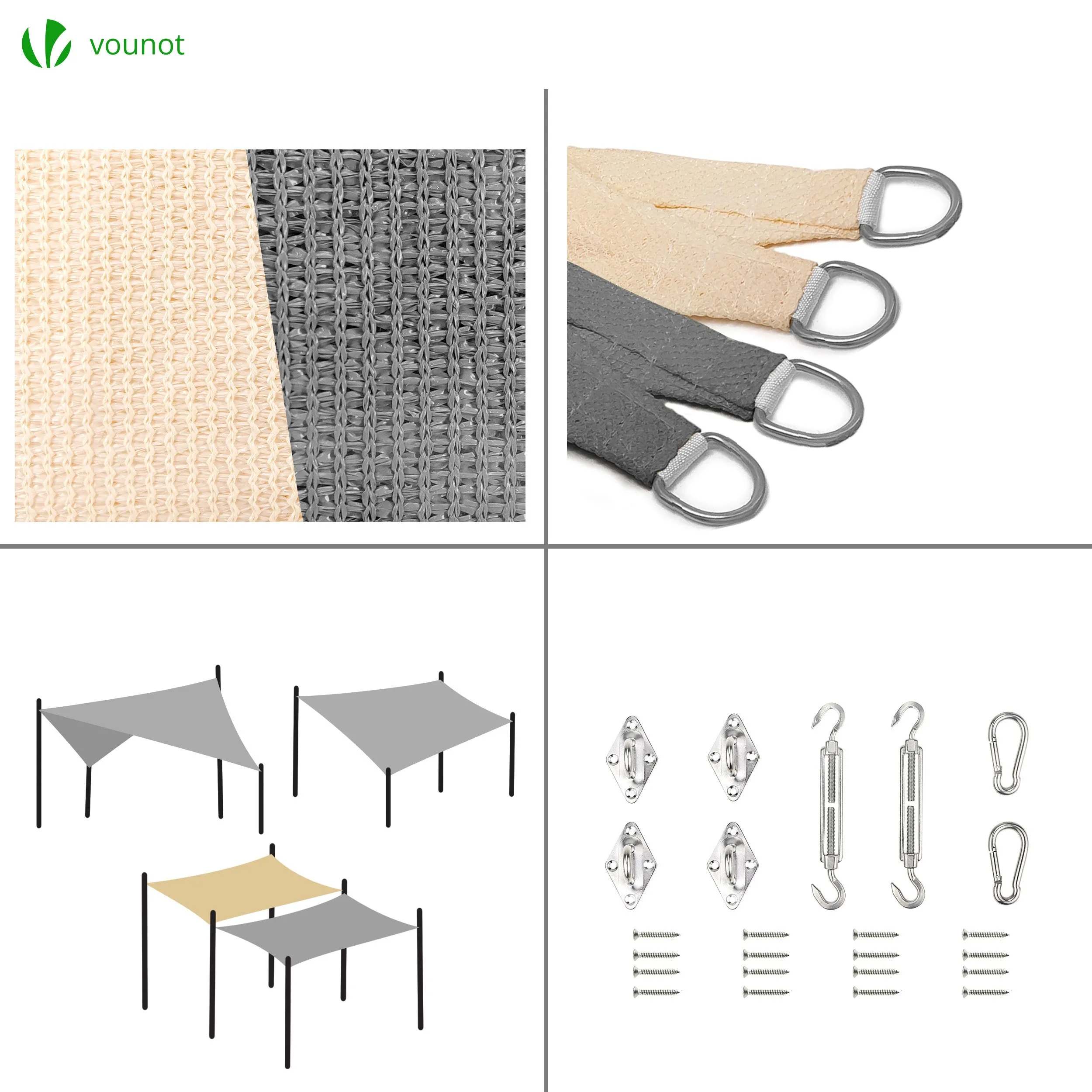 VOUNOT HDPE Sun Shade Sail Rectangle with Fixing Kits, 3x2.5m, Ivory