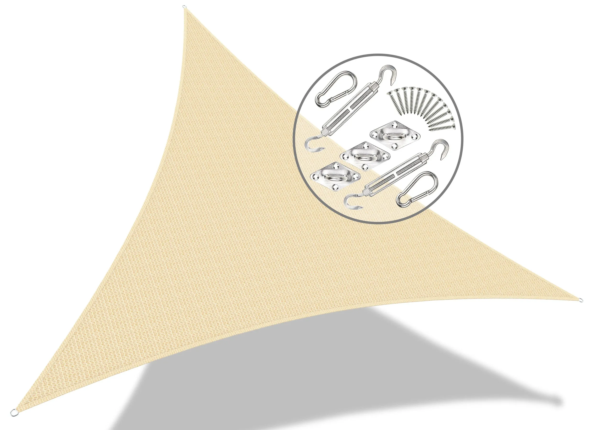 VOUNOT HDPE Sun Shade Sail Triangle with Fixing Kits, 3.6x3.6x3.6M, Ivory