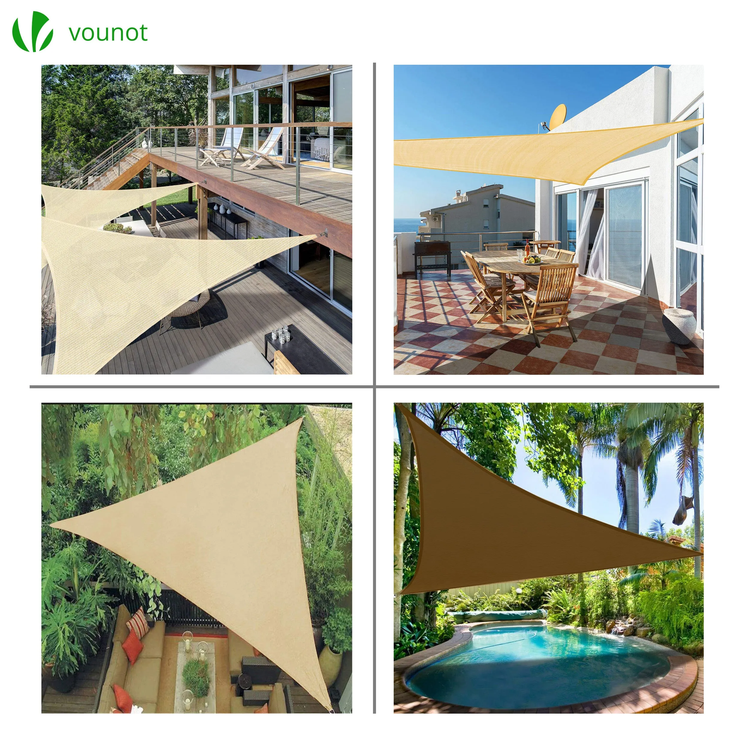 VOUNOT HDPE Sun Shade Sail Triangle with Fixing Kits, 3.6x3.6x3.6M, Ivory