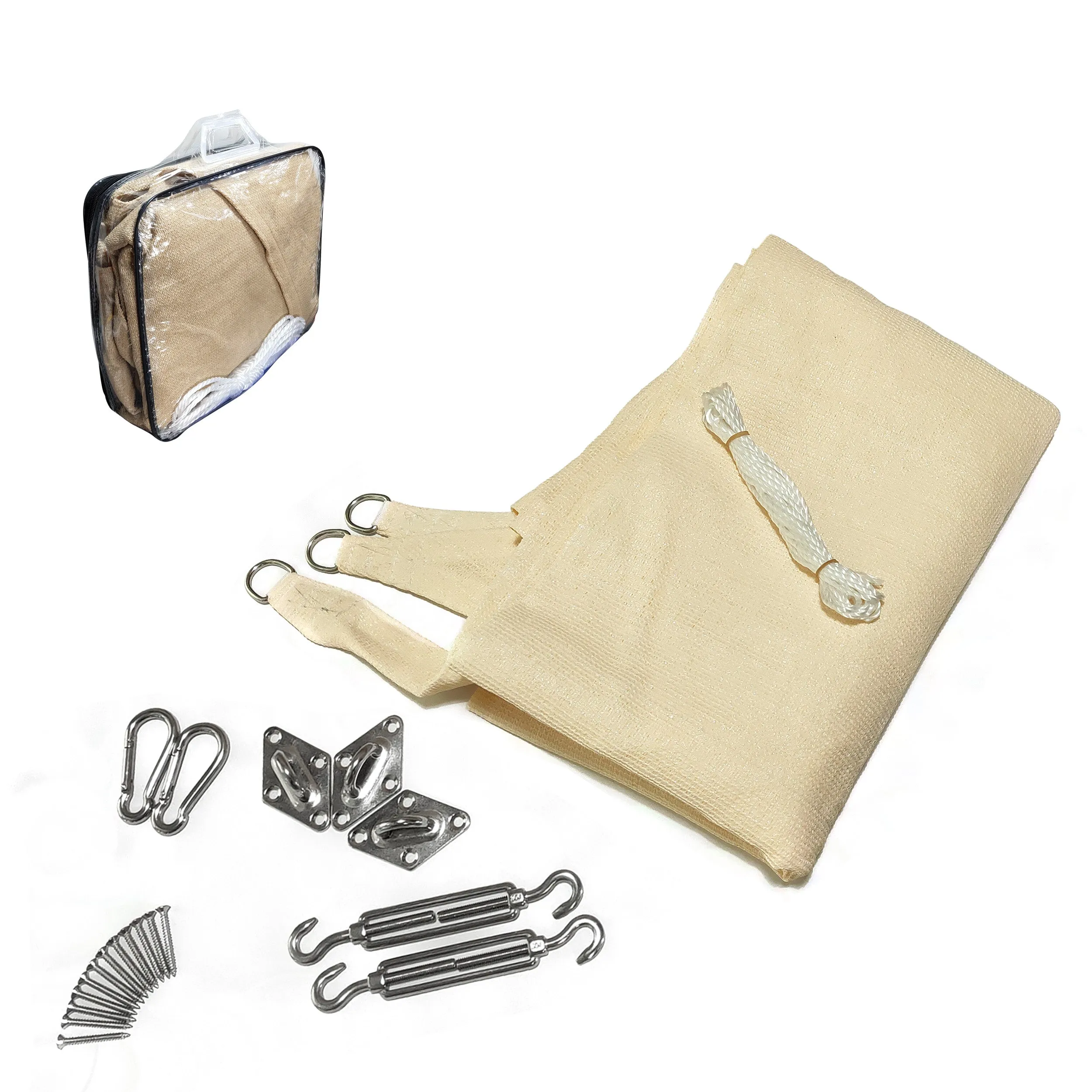 VOUNOT HDPE Sun Shade Sail Triangle with Fixing Kits, 3.6x3.6x3.6M, Ivory