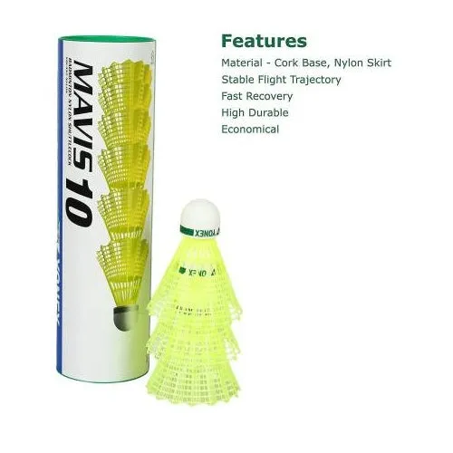 Yonex Mavis 10 badminton Shuttlecock (Yellow) - Green Cap